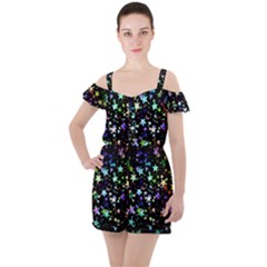 Christmas Star Gloss Lights Light Ruffle Cut Out Chiffon Playsuit by Ket1n9