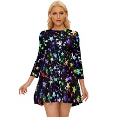 Christmas Star Gloss Lights Light Long Sleeve Babydoll Dress by Ket1n9