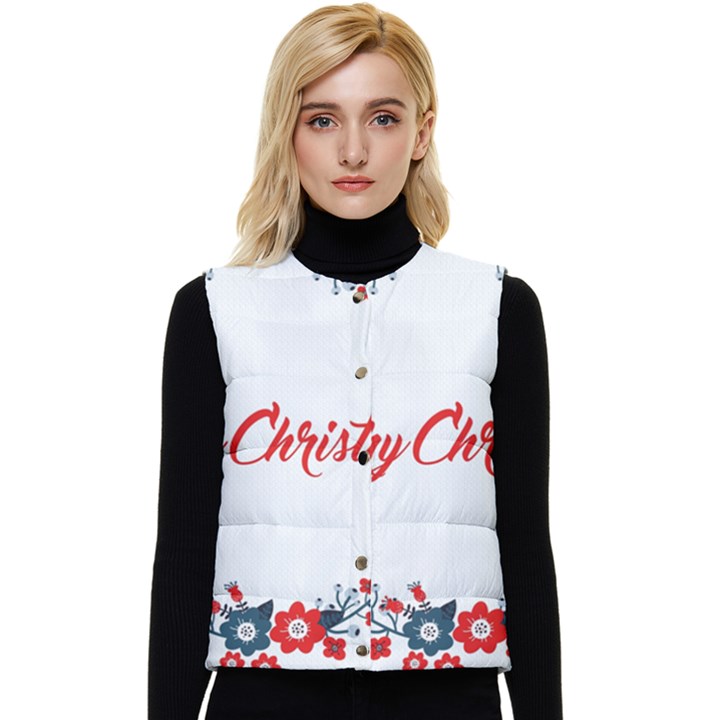 Merry-christmas-christmas-greeting Women s Button Up Puffer Vest