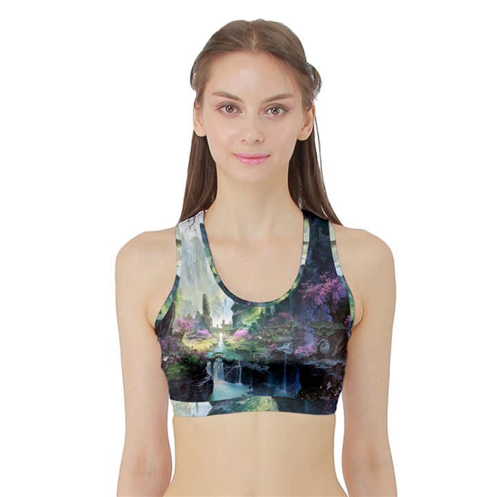 Fantastic World Fantasy Painting Sports Bra with Border