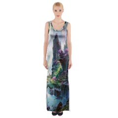 Fantastic World Fantasy Painting Thigh Split Maxi Dress by Ket1n9