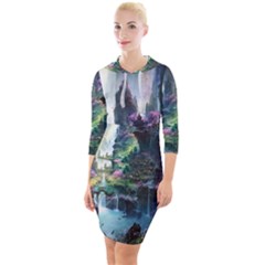 Fantastic World Fantasy Painting Quarter Sleeve Hood Bodycon Dress by Ket1n9