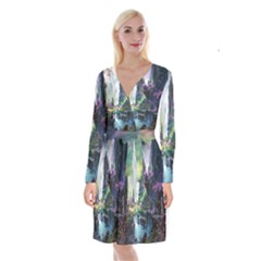 Fantastic World Fantasy Painting Long Sleeve Velvet Front Wrap Dress by Ket1n9