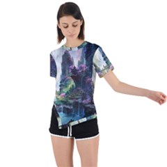 Fantastic World Fantasy Painting Asymmetrical Short Sleeve Sports T-shirt by Ket1n9