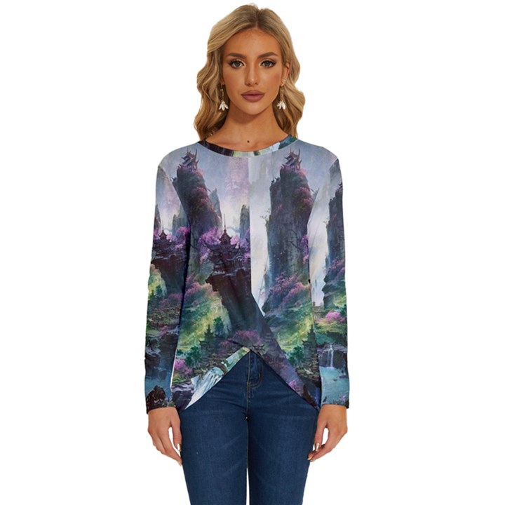 Fantastic World Fantasy Painting Long Sleeve Crew Neck Pullover Top