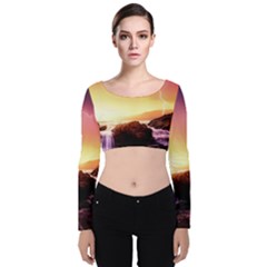 California-sea-ocean-pacific Velvet Long Sleeve Crop Top by Ket1n9