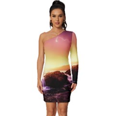 California-sea-ocean-pacific Long Sleeve One Shoulder Mini Dress by Ket1n9