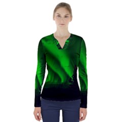 Aurora-borealis-northern-lights- V-neck Long Sleeve Top by Ket1n9