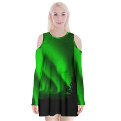 Aurora-borealis-northern-lights- Velvet Long Sleeve Shoulder Cutout Dress by Ket1n9