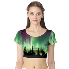 Aurora-borealis-northern-lights Short Sleeve Crop Top by Ket1n9