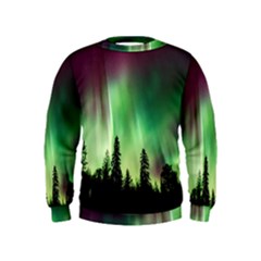 Aurora-borealis-northern-lights Kids  Sweatshirt by Ket1n9