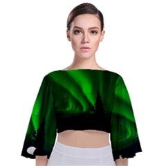 Aurora-borealis-northern-lights- Tie Back Butterfly Sleeve Chiffon Top by Ket1n9