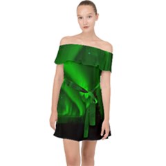 Aurora-borealis-northern-lights- Off Shoulder Chiffon Dress by Ket1n9