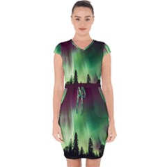 Aurora-borealis-northern-lights Capsleeve Drawstring Dress  by Ket1n9