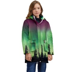 Aurora-borealis-northern-lights Kids  Hooded Longline Puffer Jacket by Ket1n9