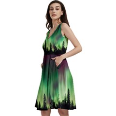 Aurora-borealis-northern-lights Sleeveless V-neck Skater Dress With Pockets