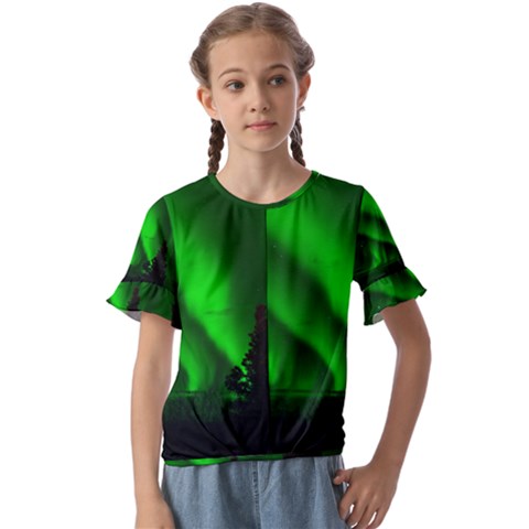 Aurora-borealis-northern-lights- Kids  Cuff Sleeve Scrunch Bottom T-shirt by Ket1n9