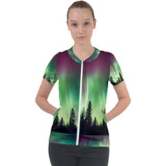 Aurora-borealis-northern-lights Short Sleeve Zip Up Jacket by Ket1n9