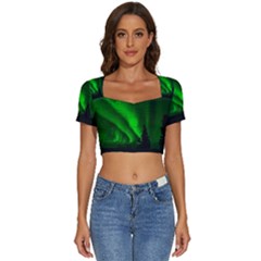 Aurora-borealis-northern-lights- Short Sleeve Square Neckline Crop Top  by Ket1n9