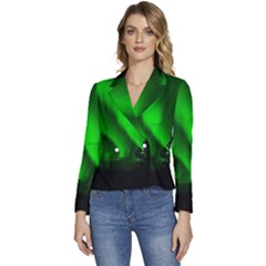 Aurora-borealis-northern-lights- Women s Long Sleeve Revers Collar Cropped Jacket by Ket1n9