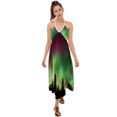 Aurora-borealis-northern-lights Halter Tie Back Dress  by Ket1n9