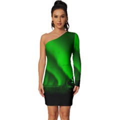 Aurora-borealis-northern-lights- Long Sleeve One Shoulder Mini Dress by Ket1n9