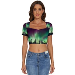 Aurora-borealis-northern-lights Short Sleeve Square Neckline Crop Top  by Ket1n9