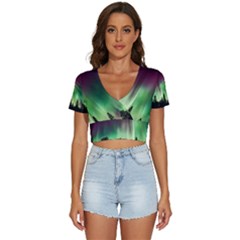 Aurora-borealis-northern-lights V-neck Crop Top by Ket1n9