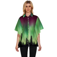 Aurora-borealis-northern-lights Women s Batwing Button Up Shirt