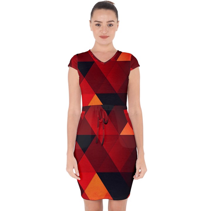 Abstract Triangle Wallpaper Capsleeve Drawstring Dress 