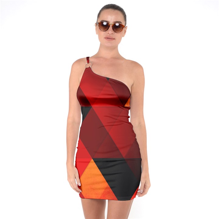 Abstract Triangle Wallpaper One Shoulder Ring Trim Bodycon Dress