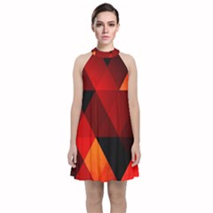 Abstract Triangle Wallpaper Velvet Halter Neckline Dress  by Ket1n9