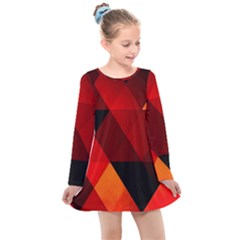 Abstract Triangle Wallpaper Kids  Long Sleeve Dress by Ket1n9