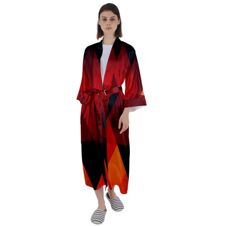 Abstract Triangle Wallpaper Maxi Satin Kimono