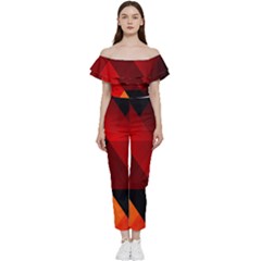 Abstract Triangle Wallpaper Bardot Ruffle Jumpsuit by Ket1n9