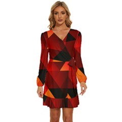 Abstract Triangle Wallpaper Long Sleeve Waist Tie Ruffle Velvet Dress by Ket1n9