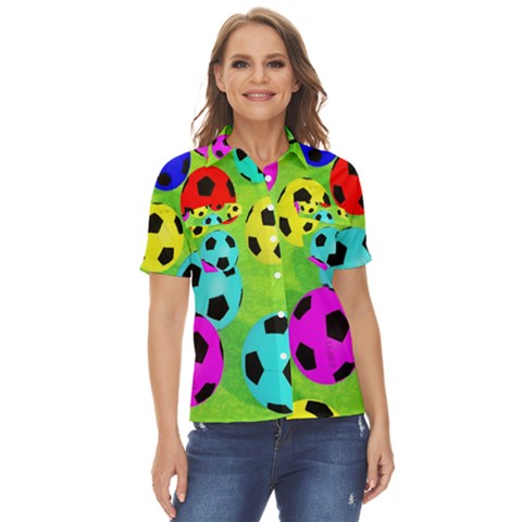 Balls Colors Women s Short Sleeve Double Pocket Shirt by Ket1n9