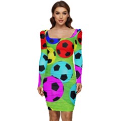 Balls Colors Women Long Sleeve Ruched Stretch Jersey Dress by Ket1n9