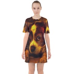 Cute 3d Dog Sixties Short Sleeve Mini Dress by Ket1n9