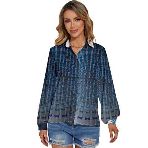 Data-computer-internet-online Women s Long Sleeve Button Up Shirt by Ket1n9