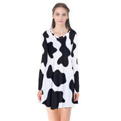 Animal-print-black-and-white-black Long Sleeve V-neck Flare Dress by Ket1n9