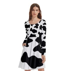 Animal-print-black-and-white-black Long Sleeve Knee Length Skater Dress With Pockets by Ket1n9