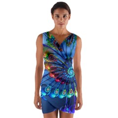 Top Peacock Feathers Wrap Front Bodycon Dress by Ket1n9