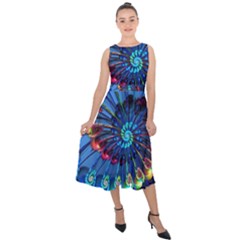 Top Peacock Feathers Midi Tie-back Chiffon Dress by Ket1n9