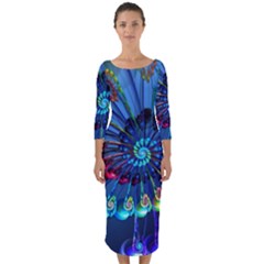 Top Peacock Feathers Quarter Sleeve Midi Bodycon Dress by Ket1n9