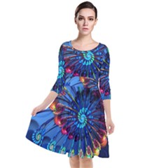 Top Peacock Feathers Quarter Sleeve Waist Band Dress by Ket1n9