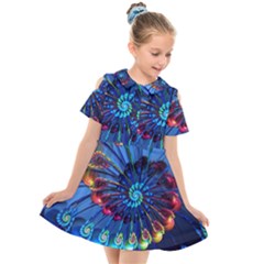 Top Peacock Feathers Kids  Short Sleeve Shirt Dress