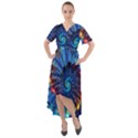 Top Peacock Feathers Front Wrap High Low Dress View1