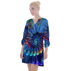 Top Peacock Feathers Open Neck Shift Dress