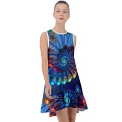 Top Peacock Feathers Frill Swing Dress by Ket1n9